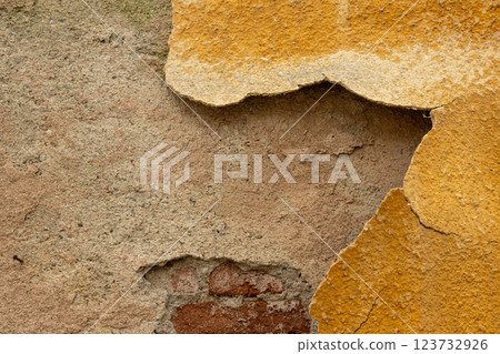 Yellow peeled off facade, Czechia 123732926