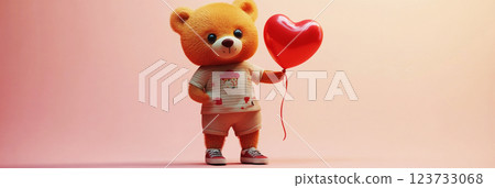 This adorable brown bear with a red balloon captures a cheerful, joyful mood, perfect for a kids story, set against a soft pastel-toned background, banner This adorable brown bear with a red balloon captures a cheerful, joyful mood, perfect for a kids story, set against a soft pastel-toned background, banner 123733068