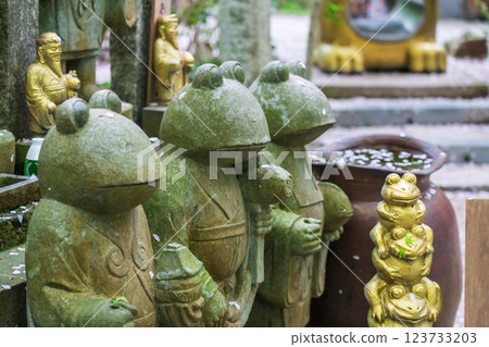 Frog monk statues with falling sakura at at Nyoirinji Temple, Ogori Frog monk statues with falling sakura at at Nyoirinji Temple, Ogori 123733203