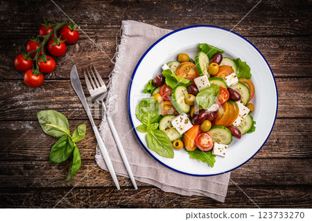 Greek salad with fresh vegetables Greek salad with fresh vegetables 123733270