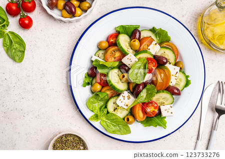 Greek salad with fresh vegetables 123733276