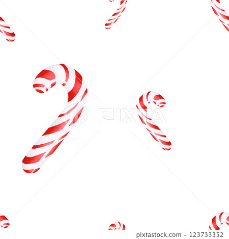 Watercolor illustration of a Christmas lollipop. Seamless pattern is hand-made on an isolated background. Drawing for photo wallpaper, stickers, scrapbooking, fabric Watercolor illustration of a Christmas lollipop. Seamless pattern is hand-made on an isolated background. Drawing for photo wallpaper, stickers, scrapbooking, fabric 123733352