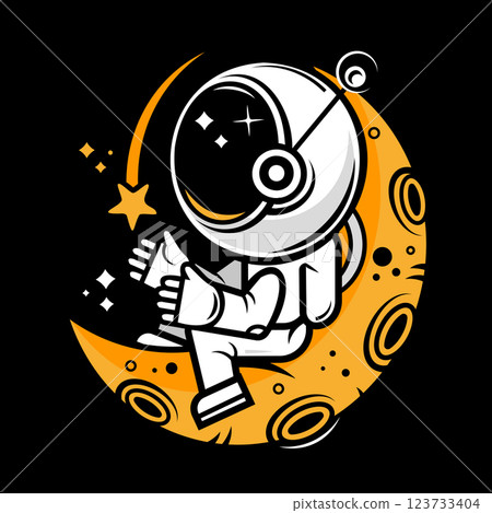 Dancing astronaut on the background of the moon and space. illustration 123733404