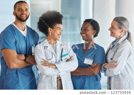 Doctors medical healthcare and happy team at work with smile for medicine portrait, diversity or teamwork in clinic. Trust, collaboration or insurance working with nurse, worker or hospital employees Doctors medical healthcare and happy team at work with smile for medicine portrait, diversity or teamwork in clinic. Trust, collaboration or insurance working with nurse, worker or hospital employees 123733916