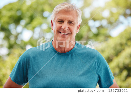 Exercise, fitness and senior man exercise, happy and healthy in retirement. Portrait health, nature and workout a smiling elderly guy from England with smile training in outdoor park on a summer day Exercise, fitness and senior man exercise, happy and healthy in retirement. Portrait health, nature and workout a smiling elderly guy from England with smile training in outdoor park on a summer day 123733921
