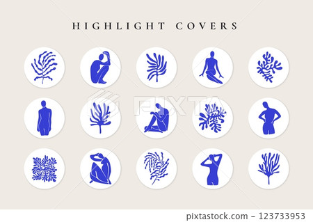 Abstract story highlight covers. Mid century contemporary Matisse inspired art social media stories, minimal vector design Abstract story highlight covers. Mid century contemporary Matisse inspired art social media stories, minimal vector design 123733953