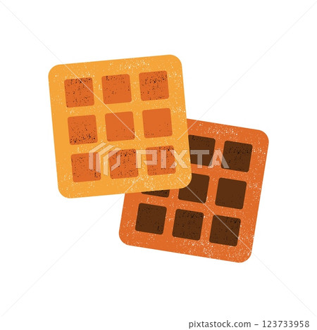 Belgian waffles. Cartoon sweet traditional dessert with sugar powder toppings, delicious fresh baked homemade breakfast food flat style. Vector isolated illustration Belgian waffles. Cartoon sweet traditional dessert with sugar powder toppings, delicious fresh baked homemade breakfast food flat style. Vector isolated illustration 123733958