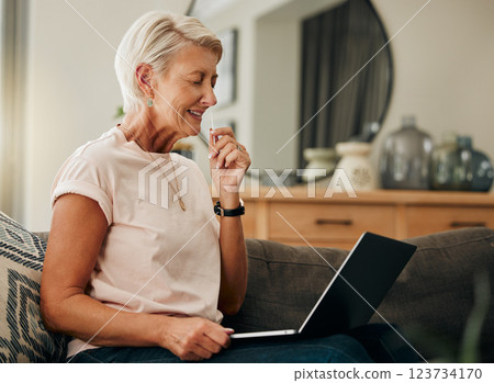 Covid, laptop and woman does home test in nose swab for results, treatment and online medical advice. Telehealth, coronavirus and female consulting virtual or remote for health, illness and sickness. 123734170