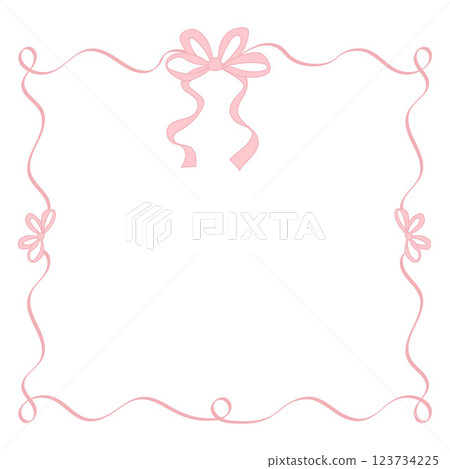 Vintage Coquette Pink Frame with Bows Ribbons. Romantic aesthetic Girly Vibe. Vector illustration 123734225