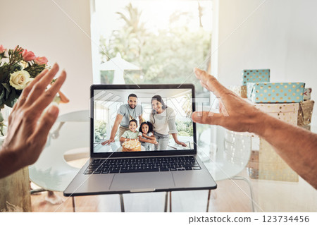 Hands, video call and family christmas on a laptop with a wave and online chatting in a house. Computer, internet and technology with a mother, father and children on a screen or display at home Hands, video call and family christmas on a laptop with a wave and online chatting in a house. Computer, internet and technology with a mother, father and children on a screen or display at home 123734456