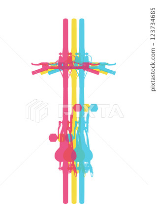 Bicycle in three colors. Mountain sport bike graphic design 123734685