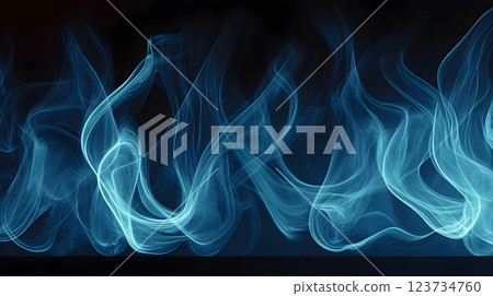 Captivating display of swirling blue smoke waves against a dark background showcasing fluid motion and ethereal beauty in an abstract form 123734760