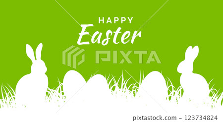Easter background with eggs and bunnies in grass 123734824