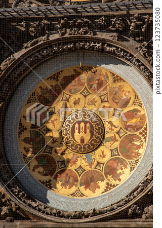 Detail of the Prague Astronomical Clock, attached to the Old Town Hall in Prague, the capital of the Czech Republic 123735080