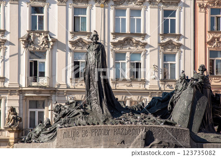 Jan Hus memorial in the Old Town Square of Prague, the capital of the Czech Republic 123735082