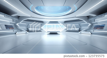 Futuristic showroom, spaceship interior 123735573