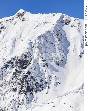 Spectacular view from the Tenjin Ridge of Mt. Tanigawa in winter (snowy mountain climbing) 123735775