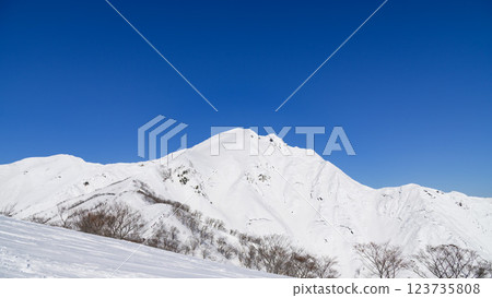(Snowy mountain climbing/winter scenery) A spectacular view of Mt. Tanigawa from Tenjin Ridge 123735808
