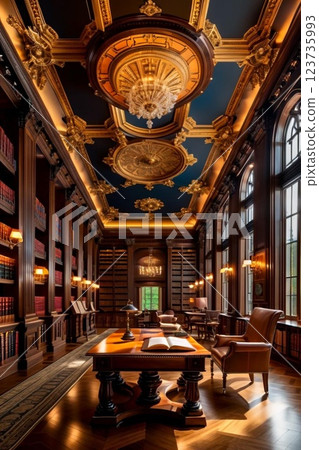 The gorgeous interior of a historic library 123735993