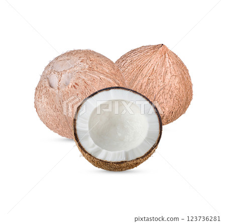 Fresh raw coconut set isolated on white background. Fresh raw coconut set isolated on white background. 123736281
