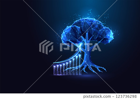 Polygonal tree with growth chart. Sustainable investment and ESG finance. Futuristic vector concept. 123736298