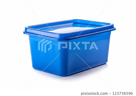 Empty plastic food storage container on white background. Empty plastic food storage container on white background. 123736590