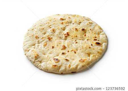 Round naan bread isolated on white background. 123736592