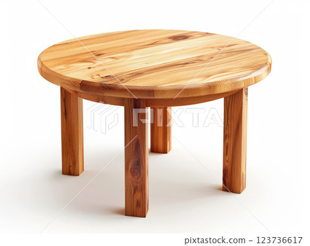 Round wooden coffee table isolated 123736617