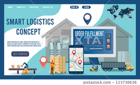 Smart logistics automated warehouses, efficient labor, wireless transport, robotics, Industry 4.0 123736636