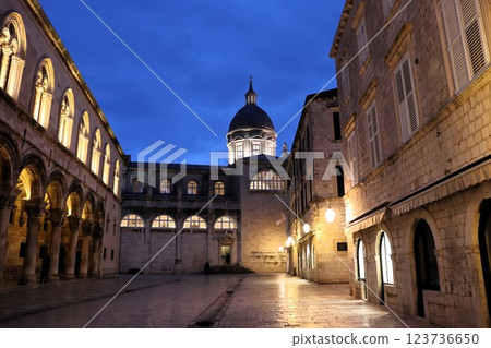 World Heritage Site: Old Town of Dubrovnik, Cathedral at night, Croatia 123736650