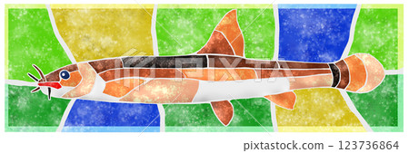 Colorful tiled illustration of freshwater fish loach with background 123736864
