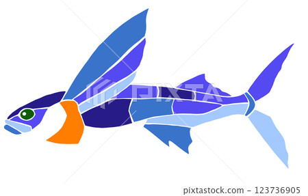 A beautiful stained glass painting of a saltwater fish, flying fish, cut-out illustration, no joints 123736905