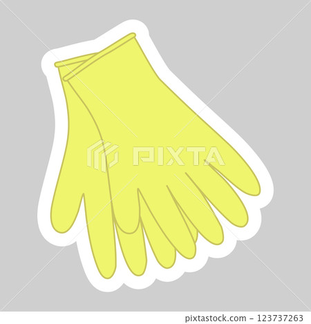 Sticker with yellow cleaning gloves, vector 123737263