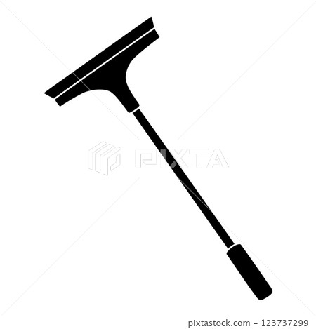 Black silhouette of squeegee cleaning tool with long handle for window washing, glyph icon vector Black silhouette of squeegee cleaning tool with long handle for window washing, glyph icon vector 123737299