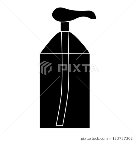 Black silhouette of dispenser bottle filled with cleaning product, glyph icon flat vector Black silhouette of dispenser bottle filled with cleaning product, glyph icon flat vector 123737302