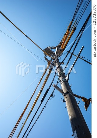 Electric wire protection covers and blue sky around the construction site b-1 Electric wire protection covers and blue sky around the construction site b-1 123738370