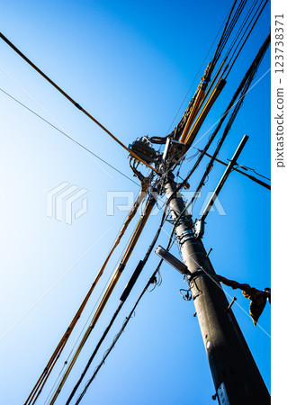 Electric wire protection cover and blue sky around the construction site b-2 High saturation contrast Electric wire protection cover and blue sky around the construction site b-2 High saturation contrast 123738371