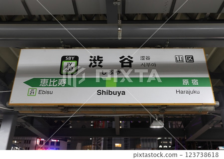 [JY20] Shibuya Station (Yamanote Line Inner Loop: Station Sign) 123738618
