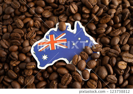 Australia flag on coffee beans, shopping online for export or import food product. 123738812