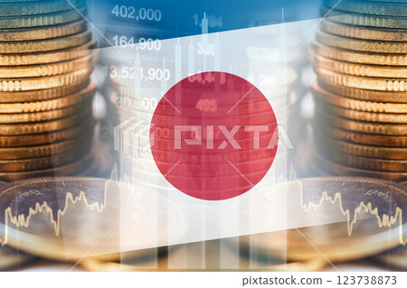Japan flag with stock market finance, economy trend graph digital technology. 123738873