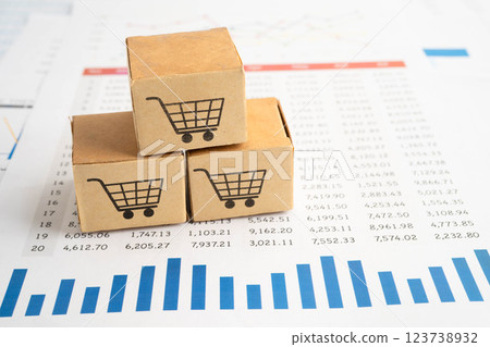 Online shopping, Shopping cart box on business graph, import export, finance commerce. Online shopping, Shopping cart box on business graph, import export, finance commerce. 123738932