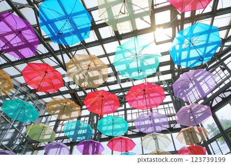 Colorful umbrella sky 123739199