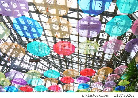 Colorful umbrella sky 123739202