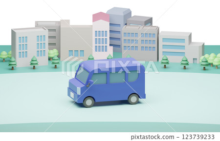 一輛藍色汽車在城市道路上行駛 123739233