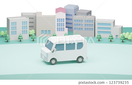 一輛白色轎車在城市道路上行駛 123739235