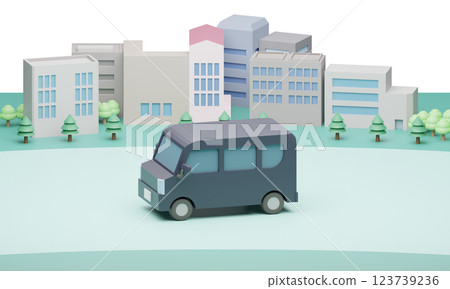 一輛黑色轎車在城市道路上行駛 123739236