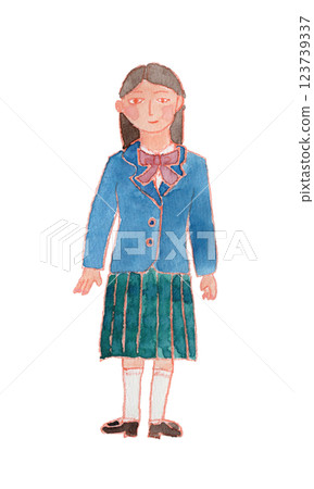 Watercolor illustration of a girl in uniform 123739337