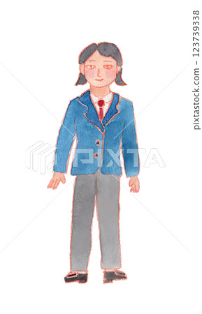 Watercolor illustration of a girl in a uniform with slacks and a blazer 123739338