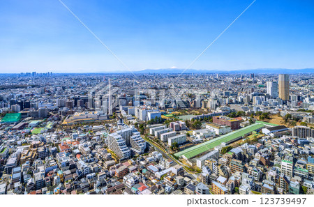 日本東京城市景觀,可欣賞富士山、武藏小杉、二子玉川、三軒茶屋站前的胡蘿蔔塔、中目黑等。 日本東京城市景觀,可欣賞富士山、武藏小杉、二子玉川、三軒茶屋站前的胡蘿蔔塔、中目黑等。 123739497