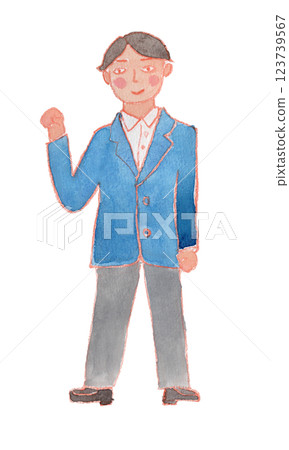Watercolor illustration of a boy in uniform making a fist pump 123739567